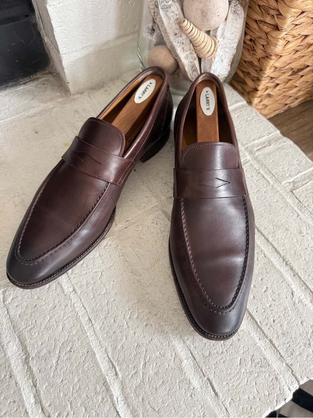 Santoni Men’s Brown Leather Penny Loafers Made In Italy Size 10.5 D Luxury Dress